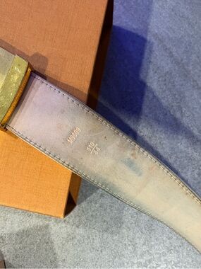 Louis Vuitton Light Blue Leather Belt with Gold Buckle